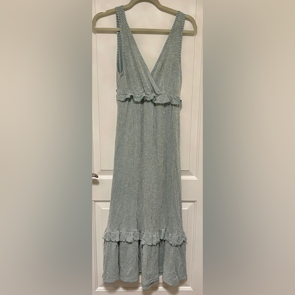 Anthropologie Green Sleeveless Maxi Dress Tiered Ruffle Cottagecore Boho Medium - Picture 2 of 5